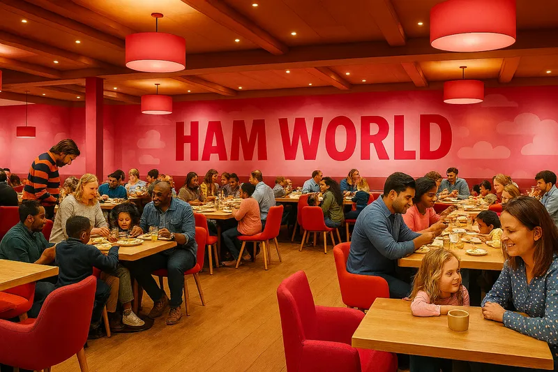 Ham World café dining area with families enjoying meals