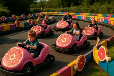 Go-kart racing track with ham-shaped karts