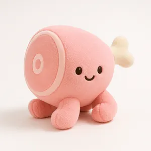 Adorable pink plush ham toy with smiling face